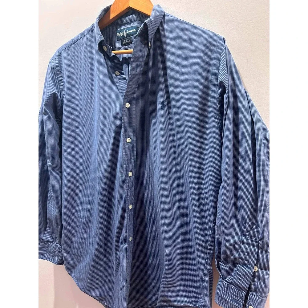 Ralph Lauren Button Down Mens Small Blue Check Blake Cotton Long Sleeve Shirt